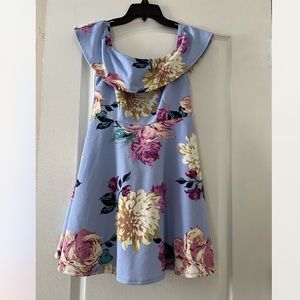 blue floral off the shoulder dress